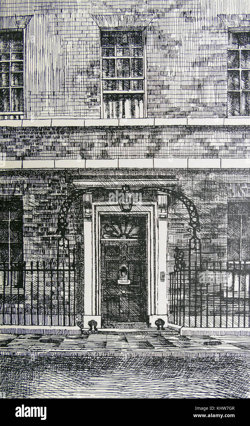 Dessin qui reproduit l'avant de 10, Downing Street. En date du 20e siècle Banque D'Images