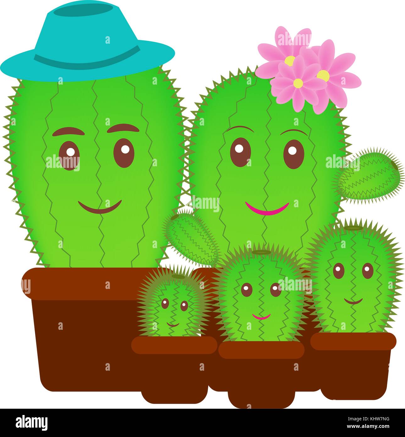 Belle famille des cactus. Illustration de Vecteur