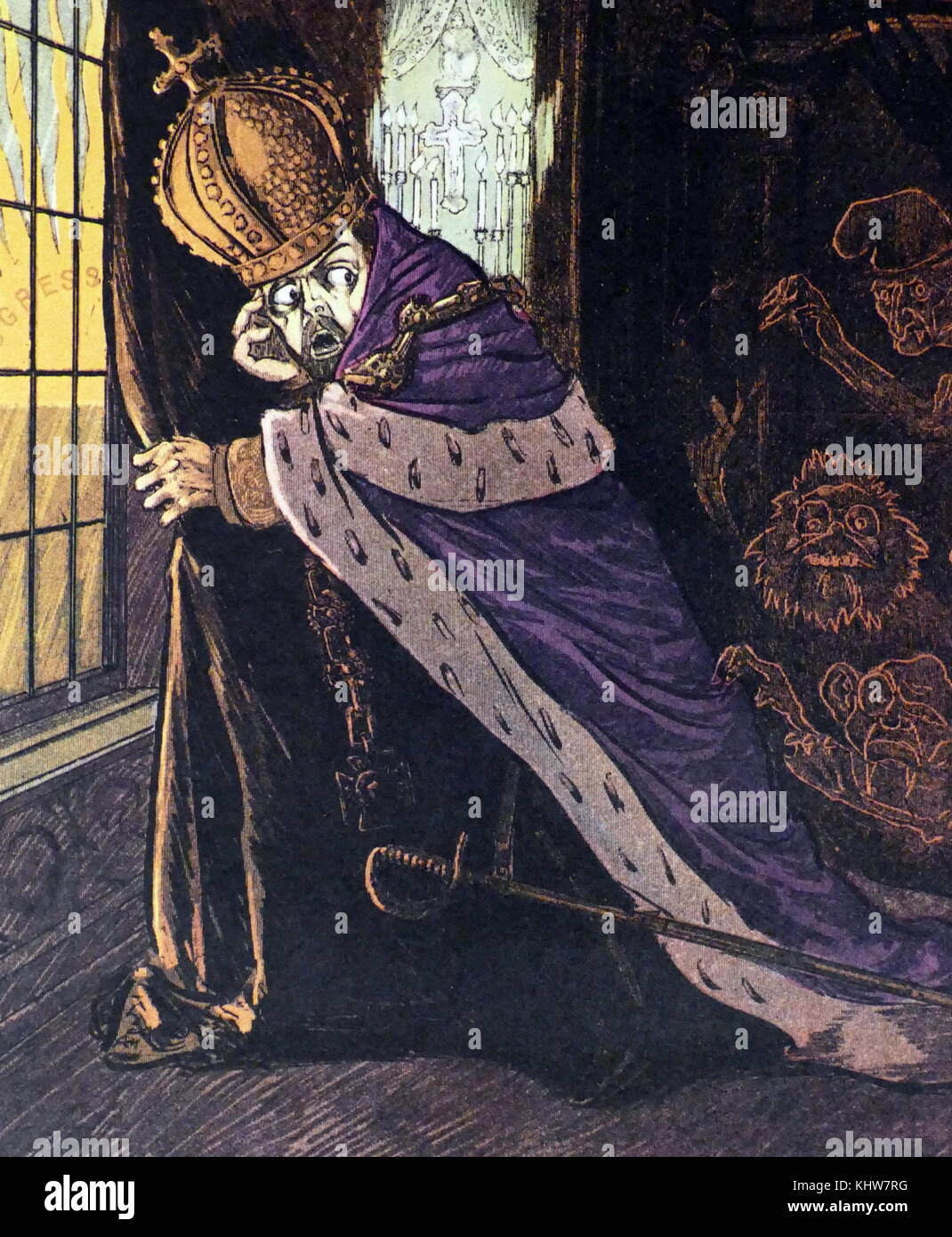 Un dessin animé satirique de la réforme 1905 : terrifiée par les figures spectrales, dont un en haut à droite et à porter le chapeau de la liberté de la Révolution française, Nicolas II ouvre son palais sombre à la lumière des progrès. En date du 20e siècle Banque D'Images