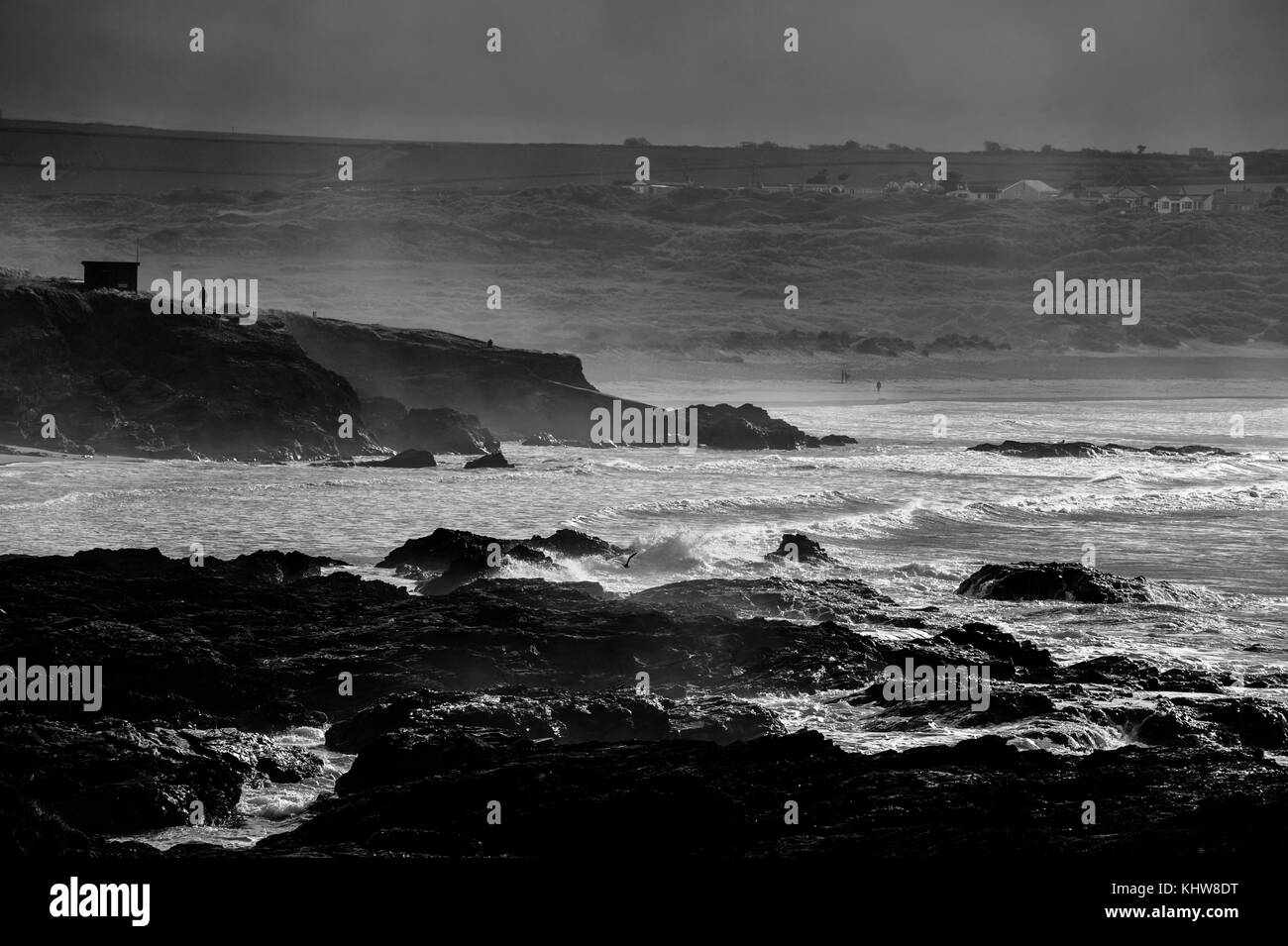 Godrevy Bay Cornwall novembre 2017 - vue sur la plage de Godrevy célèbre pour son surf Banque D'Images