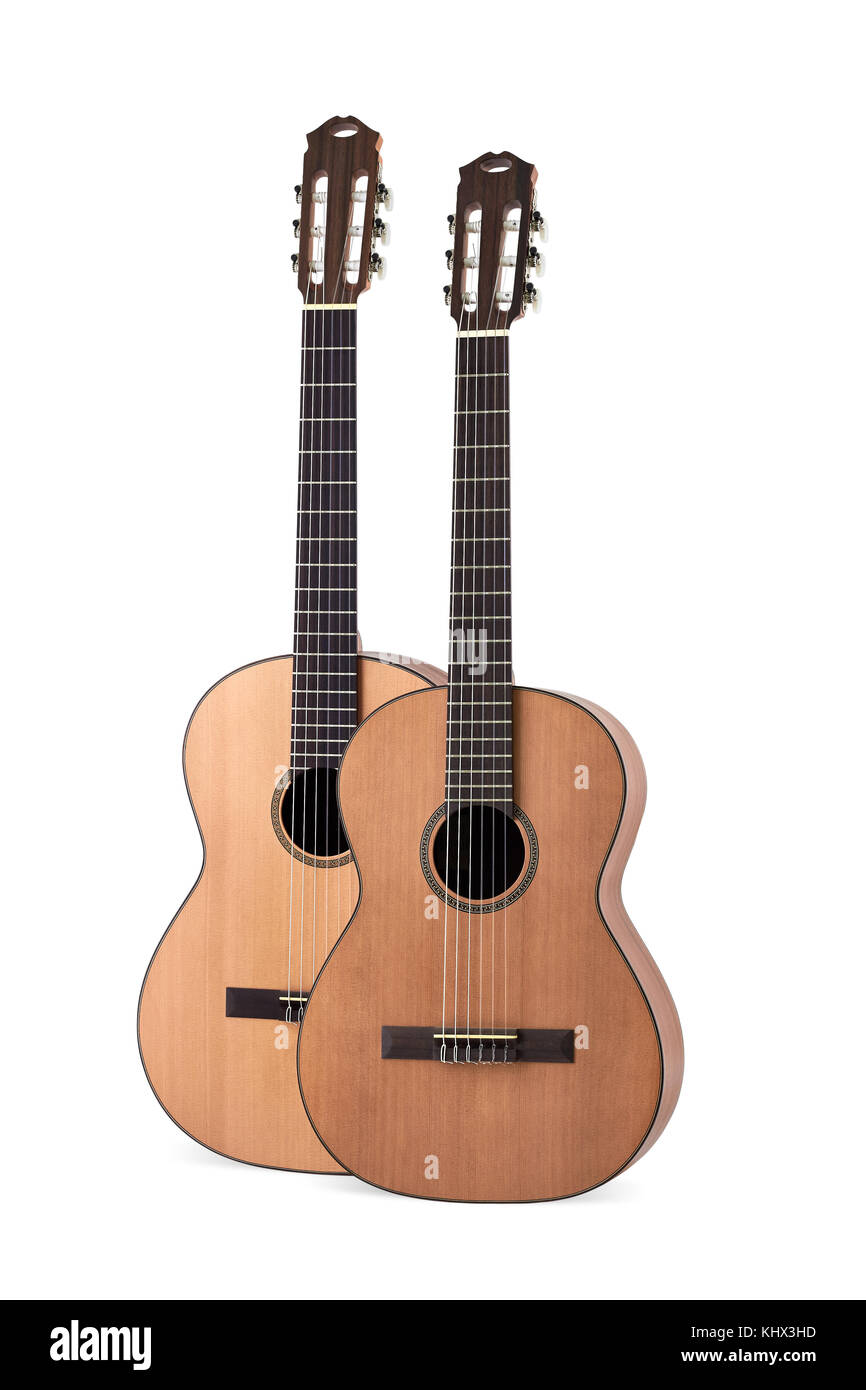 Deux guitare acoustique sur fond blanc Banque D'Images