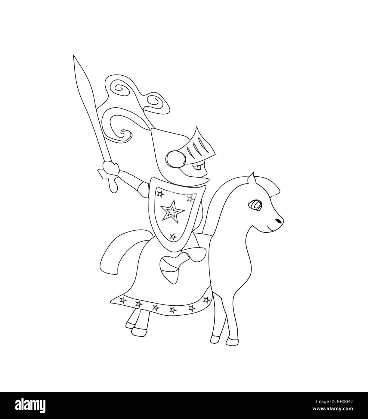 Chevalier avec épée à cheval sur un cheval Illustration de Vecteur