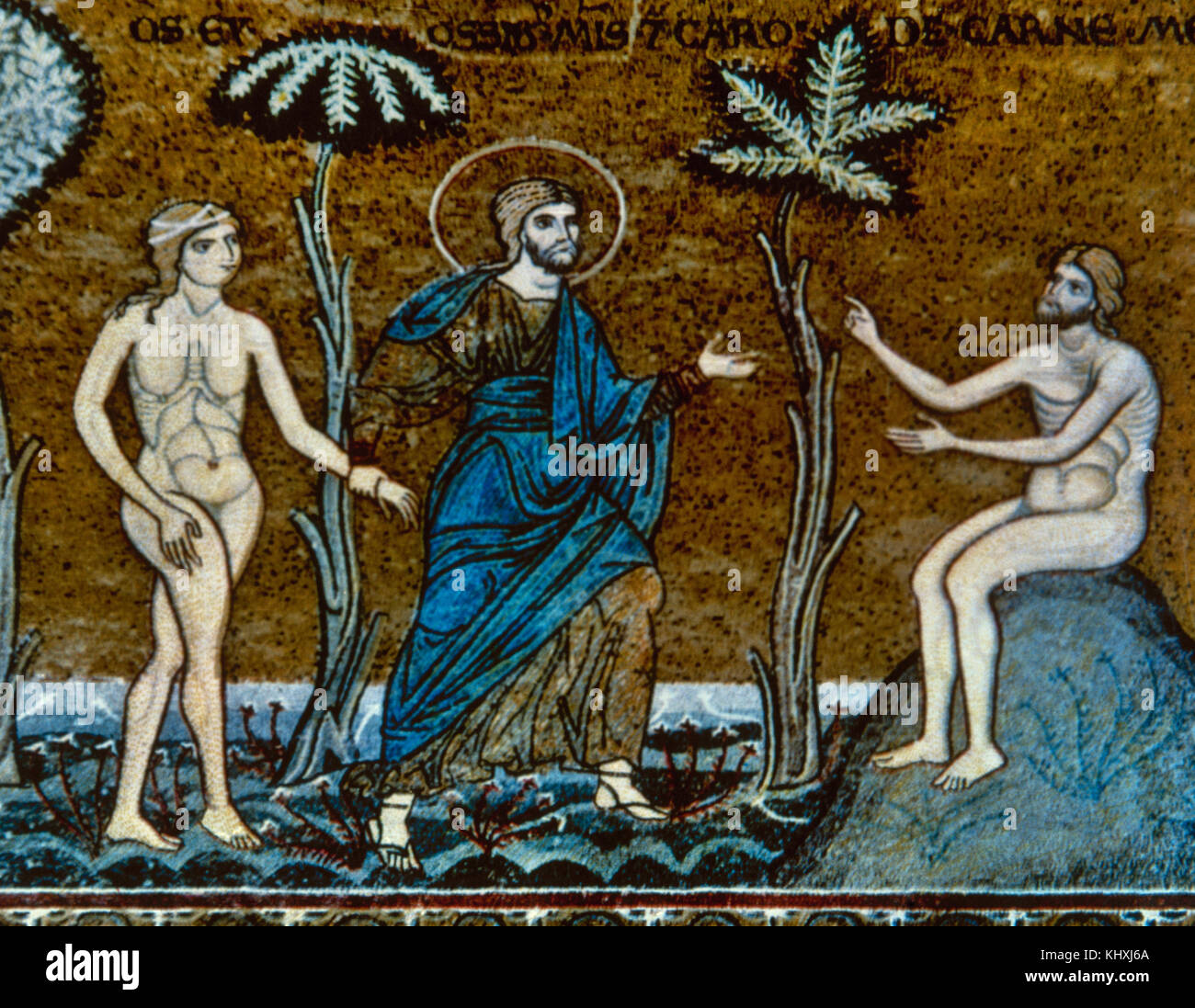 La genèse. Adam et Eve. Mosaïque byzantine. 12ème-13ème siècle. monreale. la Sicile. L'Italie. Banque D'Images