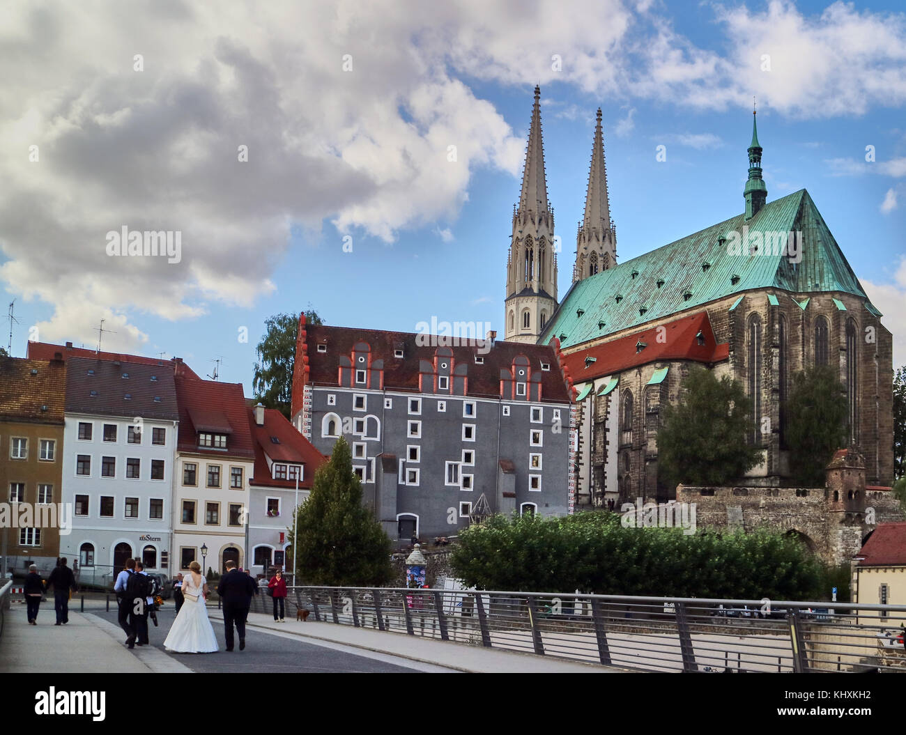 L'Europe, l'Allemagne, la Saxe, Görlitz, la vieille ville, , le 15e siècle st. Pierre et Paul, l'église protestante, située près de la Neisse de Lusace ; vue arrière ; prises dans la ville frontière de Goerlitz en Allemagne Banque D'Images