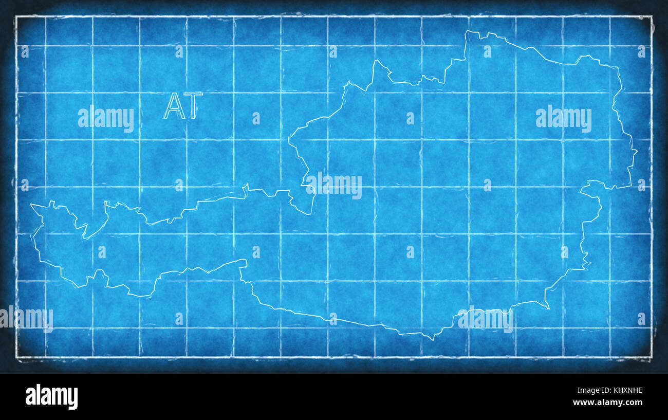 Autriche carte bleu imprimé illustration silhouette Banque D'Images