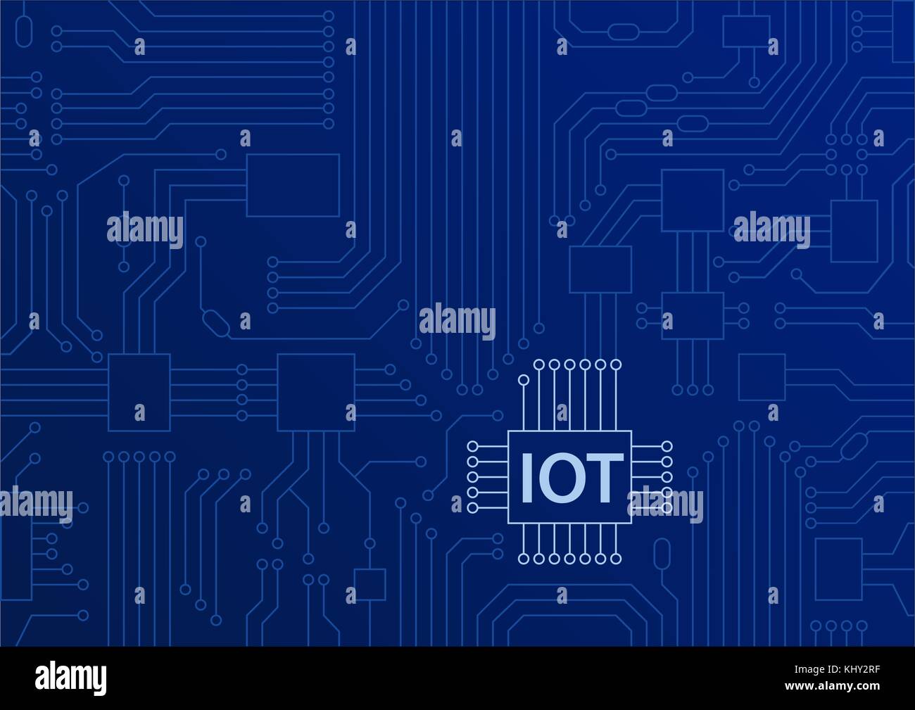 Iot texte apparaissant sur la carte à circuits imprimés, fond bleu. internet des objets concept vector illustration Illustration de Vecteur