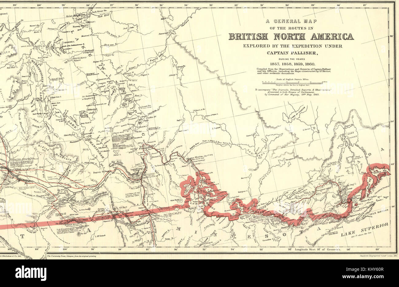 Une section d'une carte générale des routes en Amérique du Nord britannique exploré par l'expédition sous le commandement du capitaine Palliser (1865) (2211818555) Banque D'Images