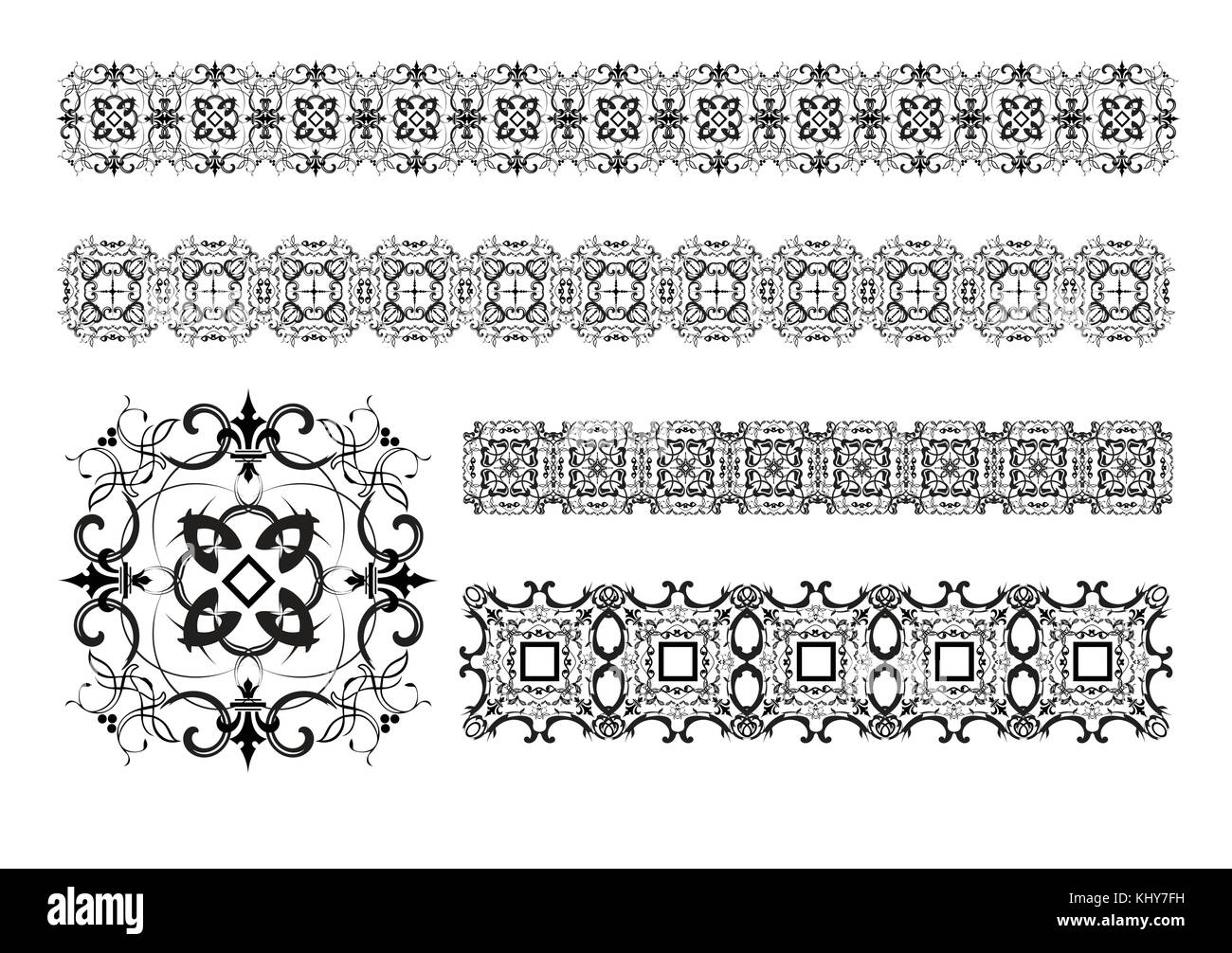 Collection de plantes d'ornement en lignes règle différents styles Illustration de Vecteur