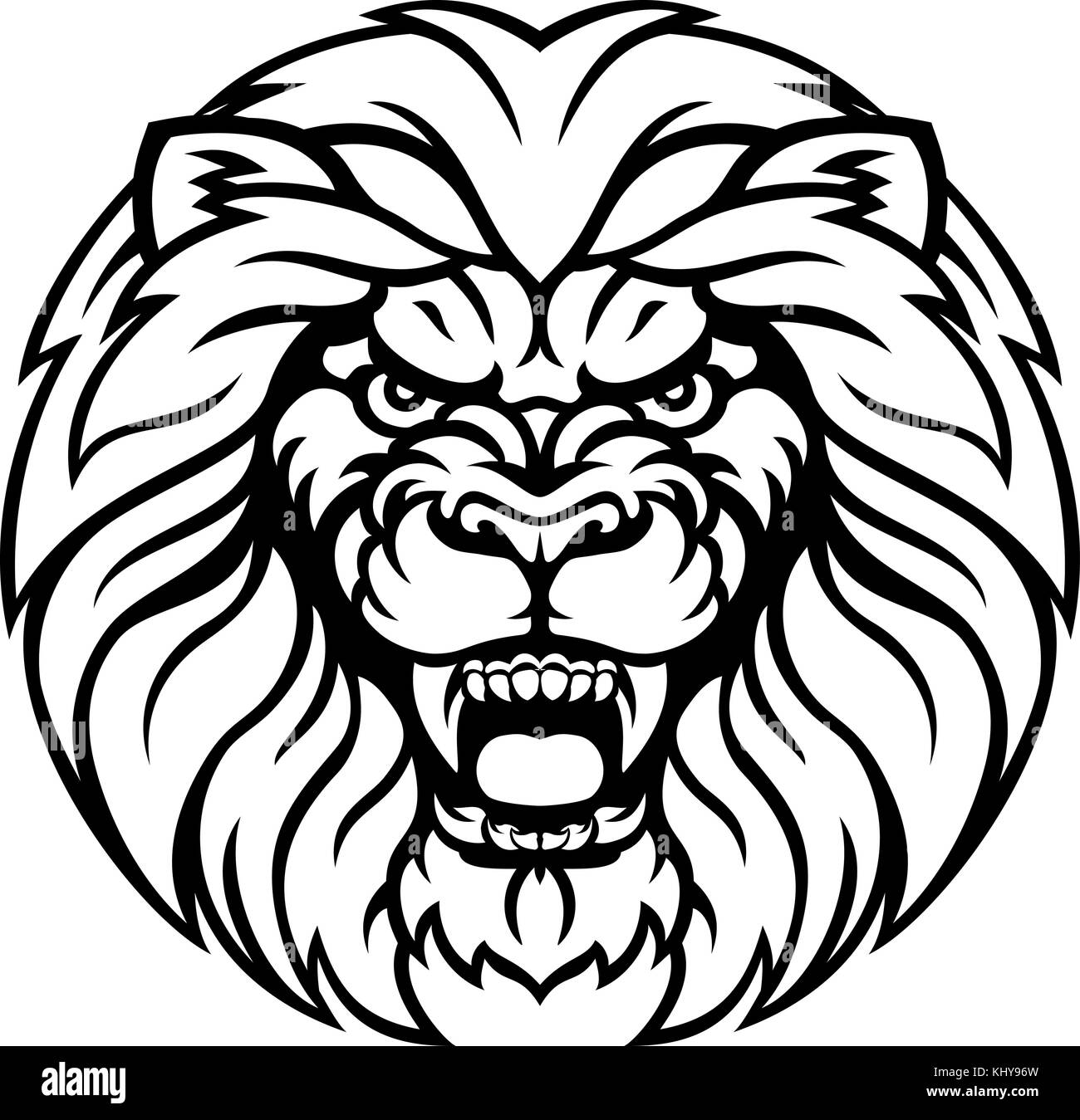 Lion Sports Mascot visage en colère Illustration de Vecteur