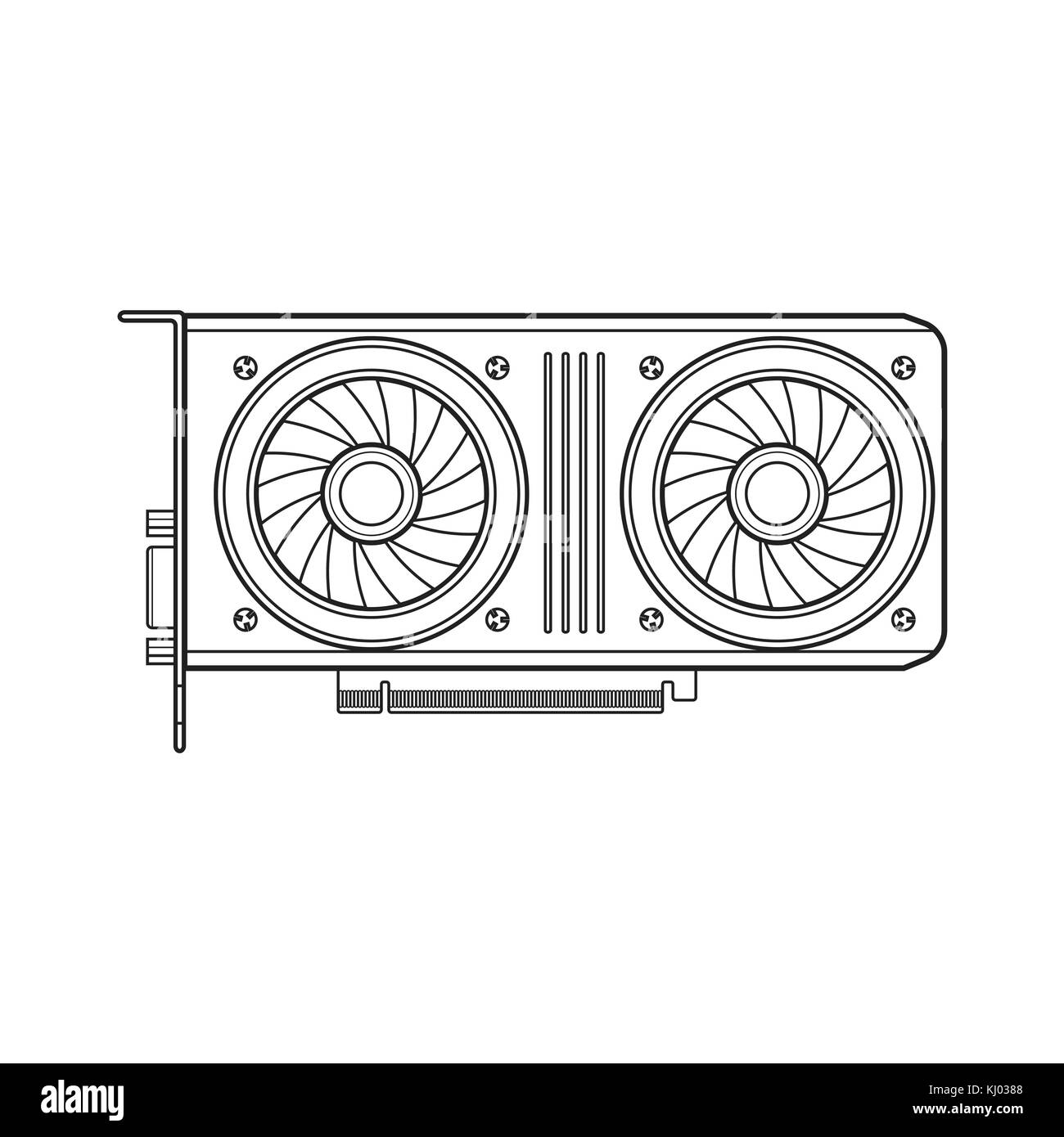 Contour noir monochrome vecteur Carte vidéo carte graphique ordinateur illustration contour isolé sur fond blanc Illustration de Vecteur