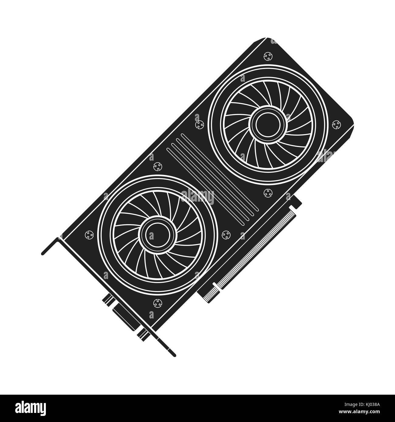 Carte vidéo monochrome noir vecteur unité de traitement graphique de l'ordinateur solide adaptateur illustration isolé sur fond blanc Illustration de Vecteur