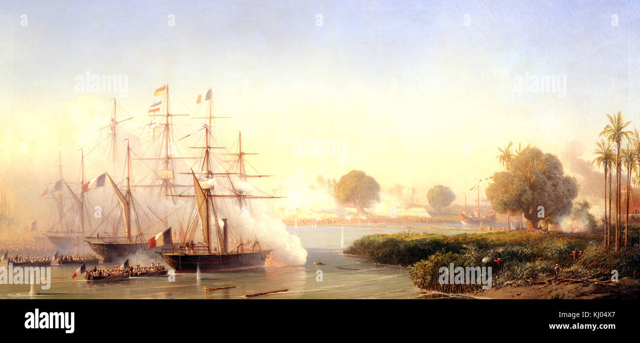 Morel Fatio Antoine Leon - Prise de la Citadelle de Saigon par le Vice-amiral Rigault de Genouilly (17 février 1859) Banque D'Images