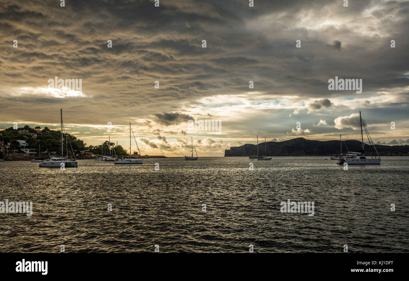 La baie de Santa Ponsa en fin d'après-midi (Majorque, Iles Baléares, Espagne) Banque D'Images