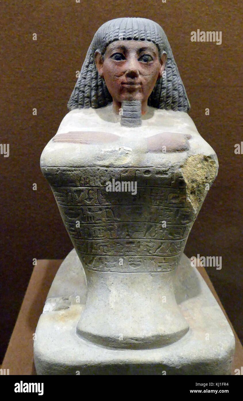 Statue du scribe égyptien des comptes de grains, Maa-no-Amon, calcaire, 1500 AV. Banque D'Images