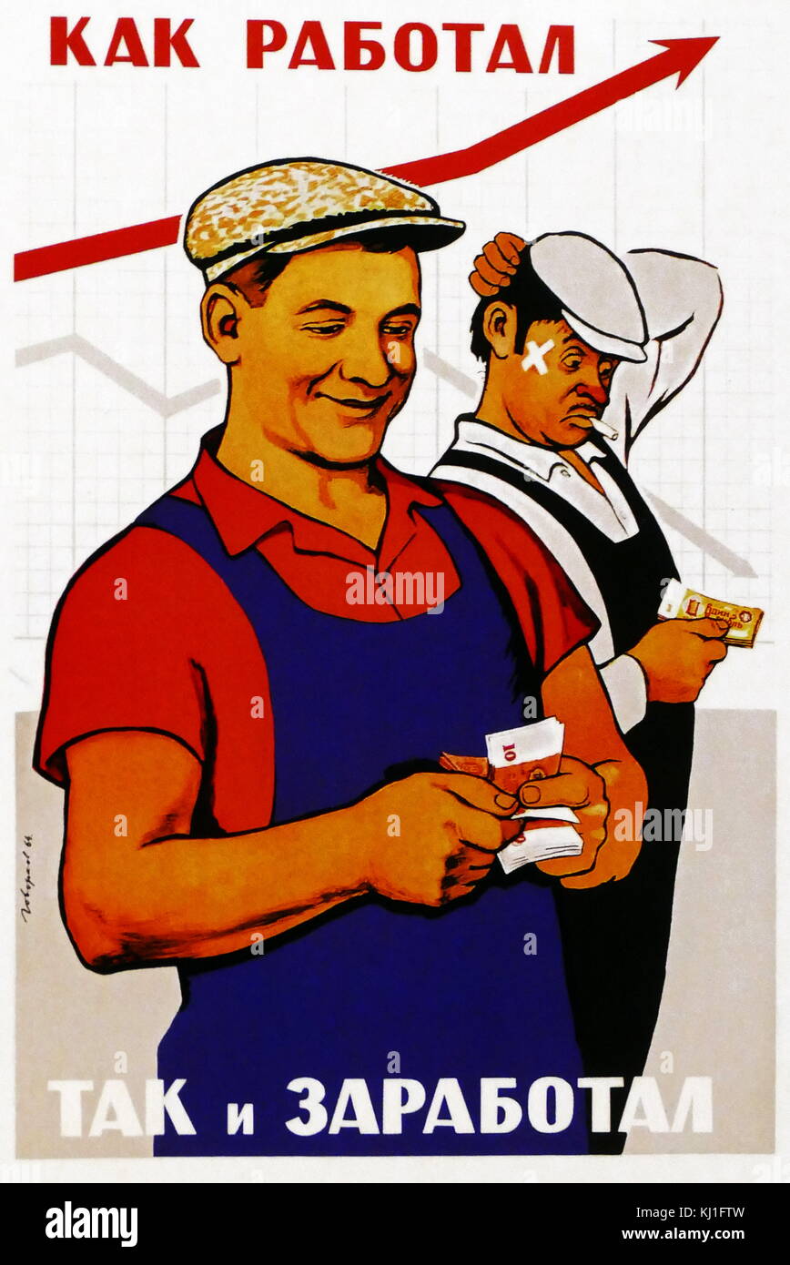 Affiche de propagande russe soviétique travailleurs demandant à être conscient que ' comme vous voulez, donc vous devez travailler' 1954 Banque D'Images