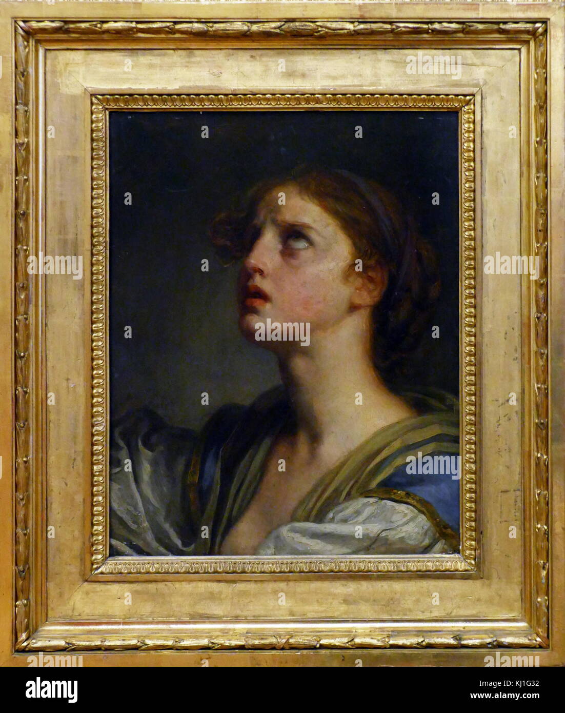 Peinture Portrait Femme Sous Verre – Style Greuze – Cadre Bois Ovale – Signé