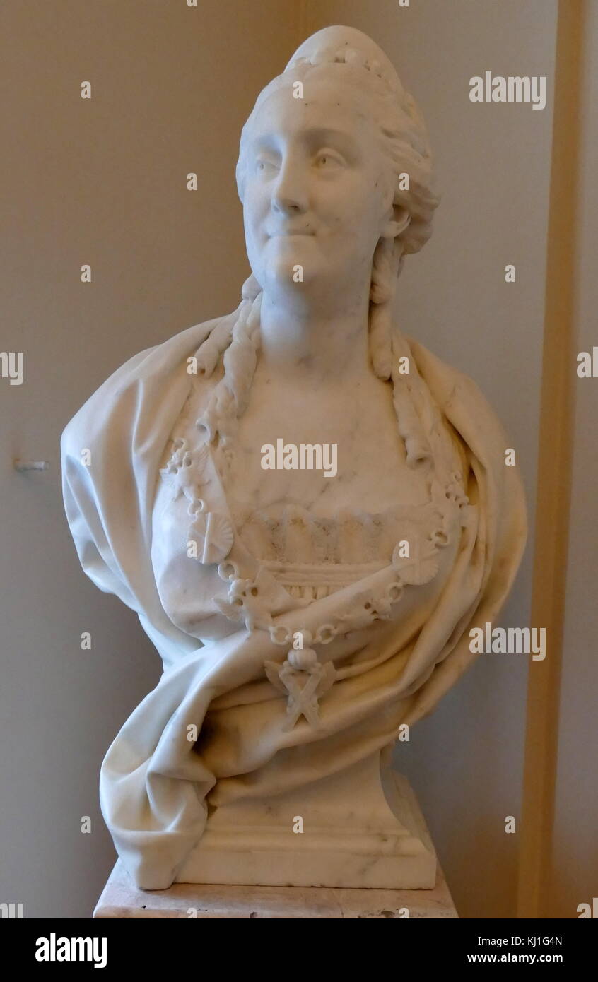 Buste par Marie-Anne Collot 1748-1821 représentant impératrice russe, Catherine II. 1769. Catherine II de Russie (la Grande Catherine). (1729 - 1796), est le plus célèbre et le plus long-La décision de la Russie de la dirigeante, régnant de 1762 jusqu'à sa mort en 1796 à l'âge de 67 ans. Banque D'Images