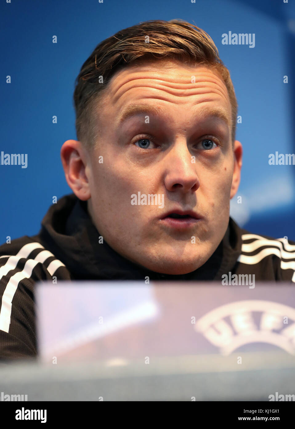 Jens Toornstra de Feyenoord lors de la conférence de presse au stade Etihad, Manchester. Banque D'Images