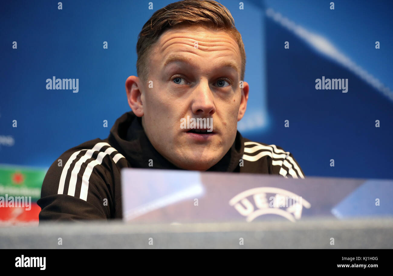 Jens Toornstra de Feyenoord lors de la conférence de presse au stade Etihad, Manchester. Banque D'Images