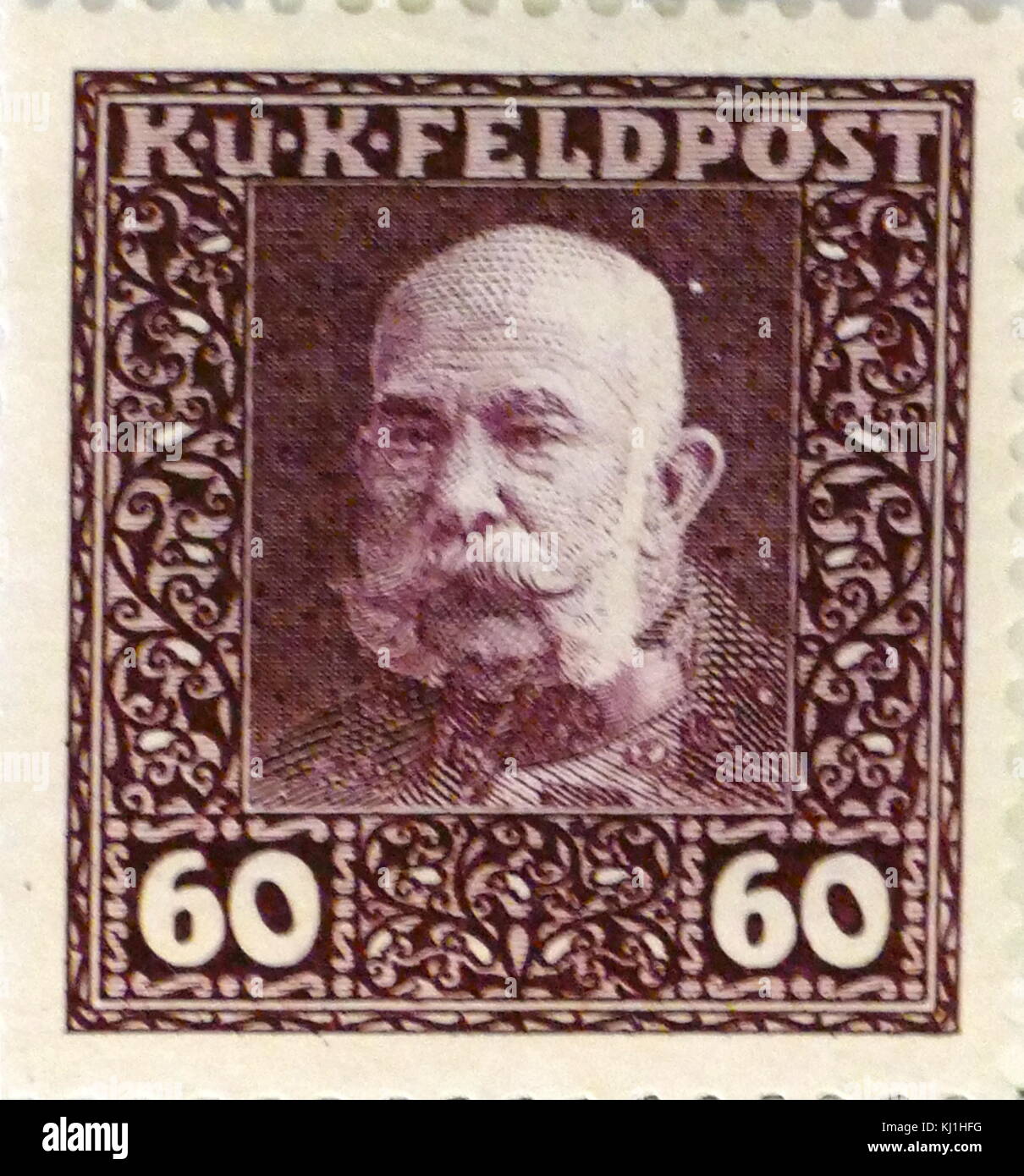 Poste représentant austro-hongrois, Franz Joseph I ou François-Joseph I (1830 - 1916) fut Empereur d'Autriche et Roi de Hongrie, de la Croatie et de la Bohème du 2 décembre 1848 jusqu'à sa mort le 21 novembre 1916. Banque D'Images