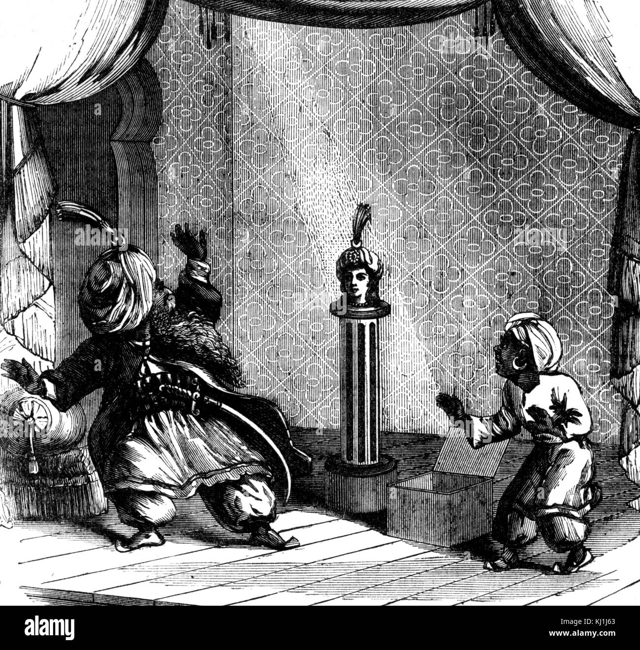 Barbe Bleue, la gravure intitulée 'Penderie'. Barbe-bleue est montré ici pleurer comme il se place devant un piédestal, avec la tête de Jumna placé dessus. En date du 19e siècle Banque D'Images