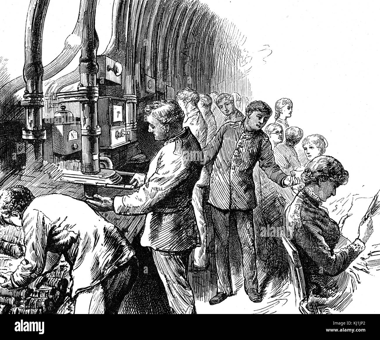 Gravure illustrant l'expédition qui pneumatique le bureau de poste général utilisé pour le transport de colis dans le cadre de Londres. Edward Linley Sambourne (1844-1910) un dessinateur et illustrateur français. En date du 19e siècle Banque D'Images