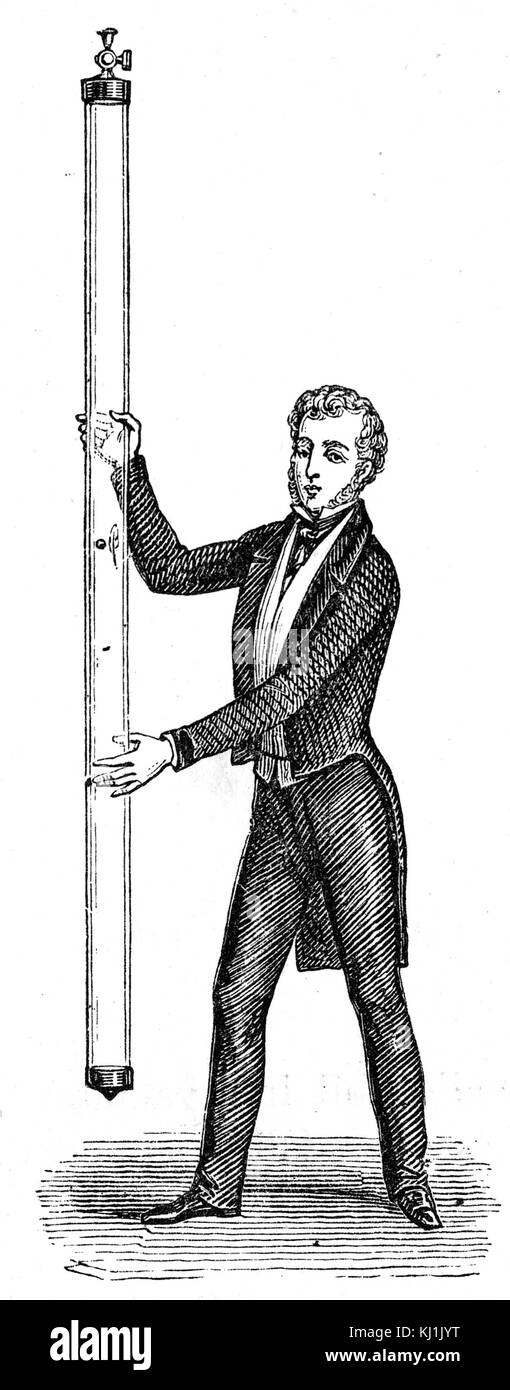 Gravure illustrant une expérience utilisée pour étudier l'inertie des corps à l'aide de deux poids suspendus dont les déplacements pourraient être mesurer avec précision, et qui permet à une collision avec l'autre, qui était stationnaire. En date du 18e siècle Banque D'Images