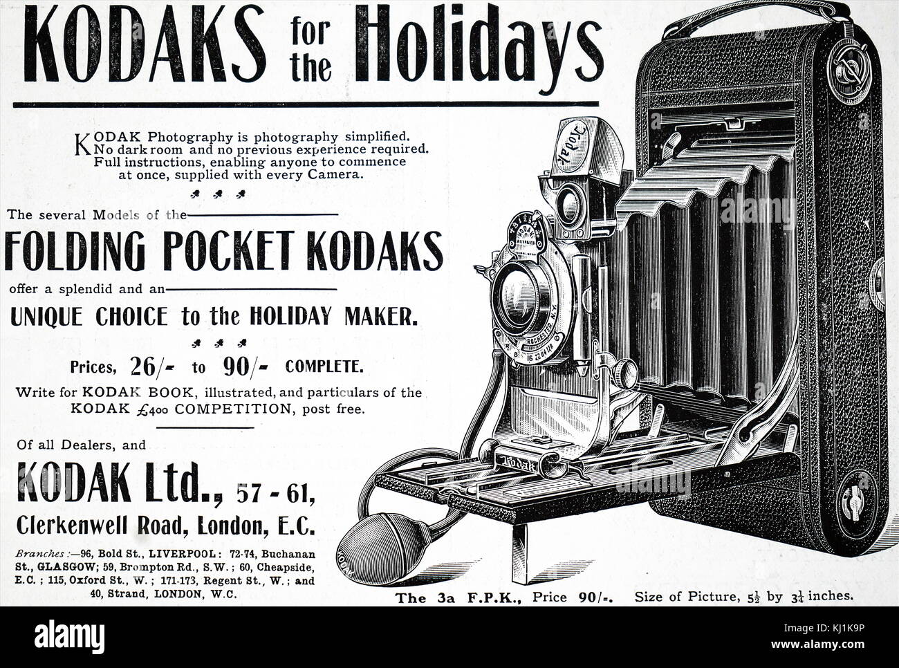 Publicité pour un appareil photo Kodak fort qui a utilisé le rouleau de film négatif Eastman. George Eastman (1854-1932), un entrepreneur américain qui a fondé la société Eastman Kodak. En date du 19e siècle Banque D'Images