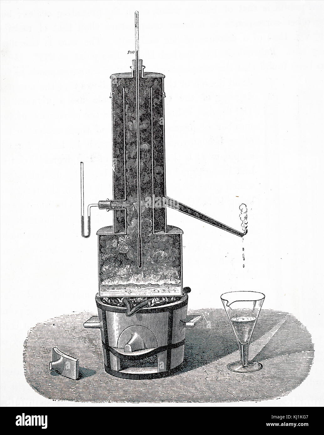 Gravure représentant un étalonnage d'un thermomètre à mercure à point d'ébullition de l'eau à la pression atmosphérique normale. En date du 19e siècle Banque D'Images