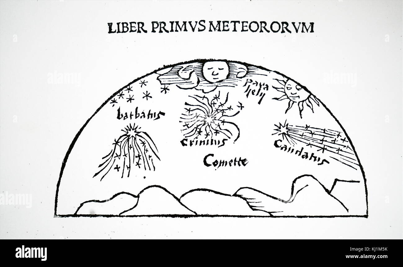 Gravure sur bois illustrant les comètes et les météorites. En date du 16e siècle Banque D'Images