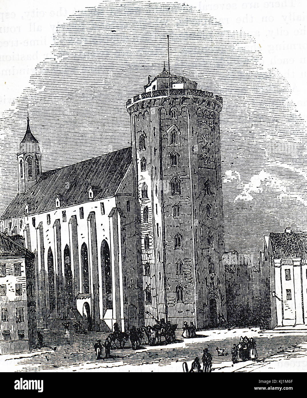 Gravure illustrant le Rundetaarn, une tour du 17ème siècle situé dans le centre de Copenhague, au Danemark. L'un des nombreux projets architecturaux de Christian IV, il a été construit comme un observatoire astronomique. En date du 19e siècle Banque D'Images
