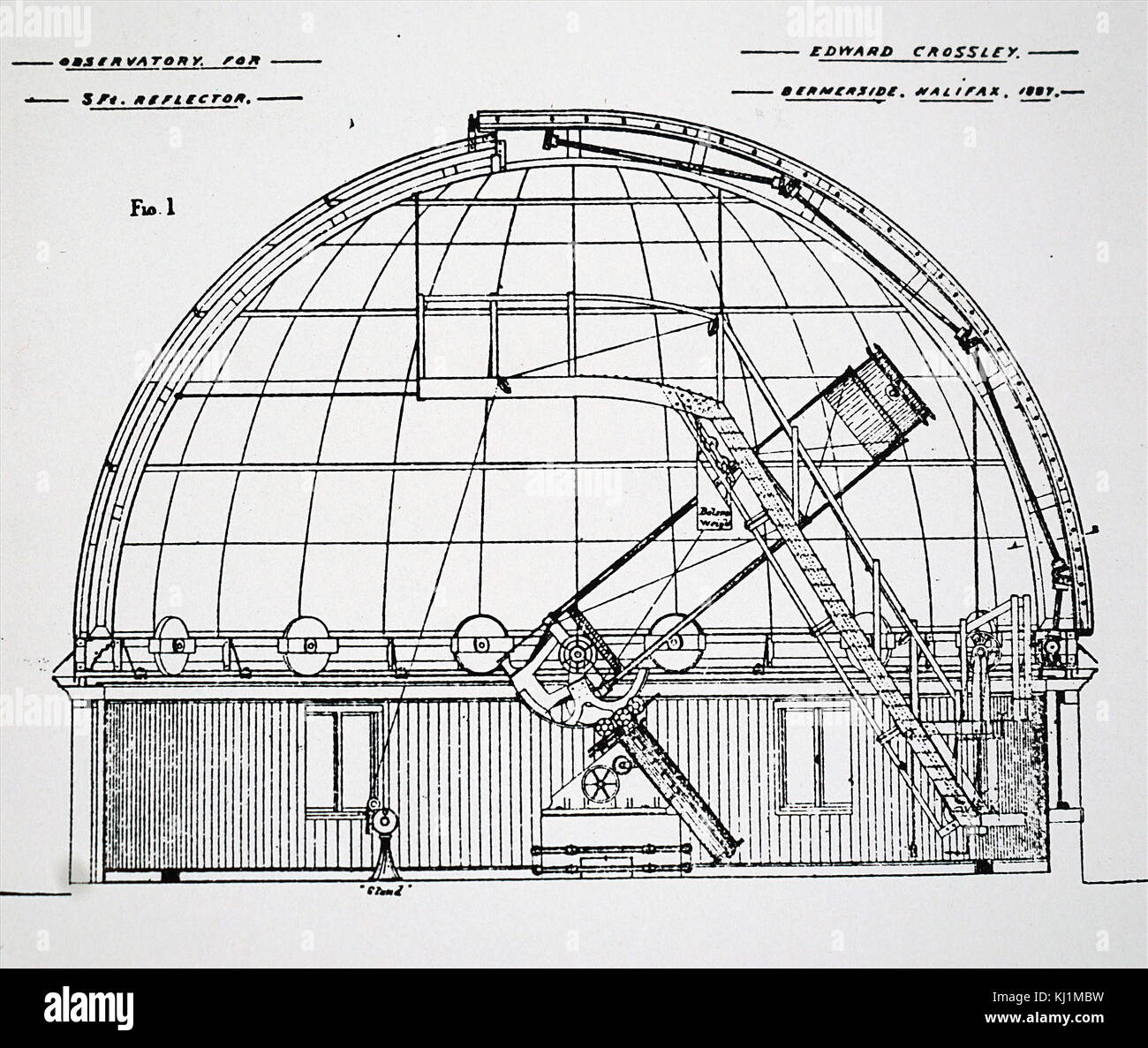 Gravure représentant le télescope Crossley, un 36 pouces (910 mm) télescope situé à l'Observatoire Lick, en Californie, compte tenu de l'observatoire en 1895 par politicien britannique Edward Crossley. En date du 20e siècle Banque D'Images