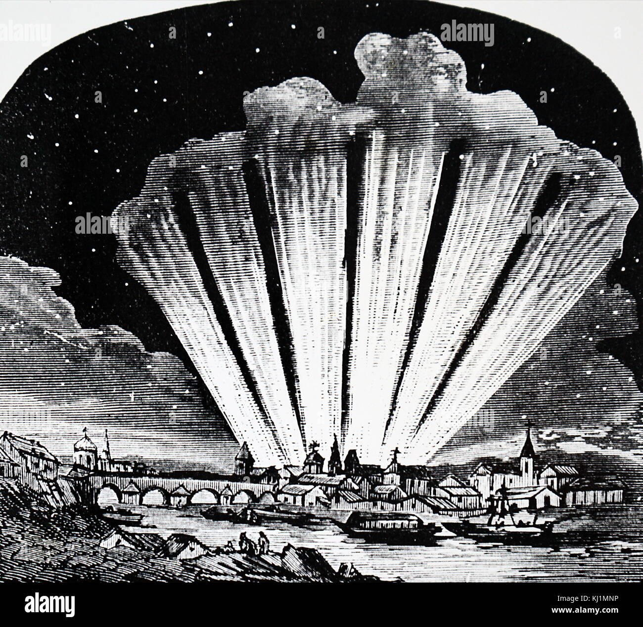 Gravure illustrant la grande comète de 1744. En date du 18e siècle Banque D'Images