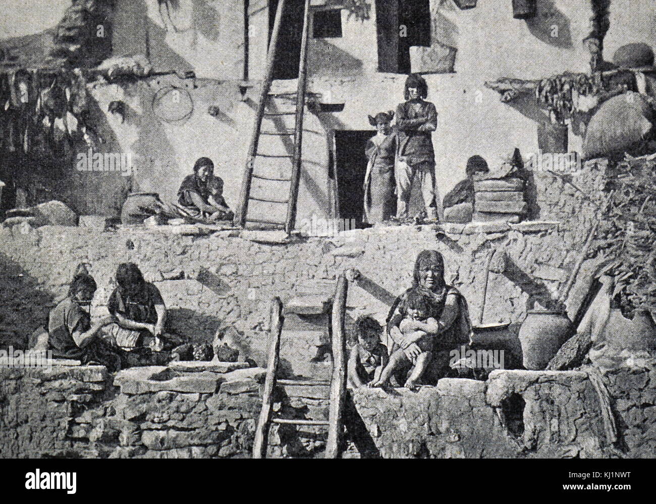 Gravure représentant un Pueblo Indian village. En date du 19e siècle Banque D'Images