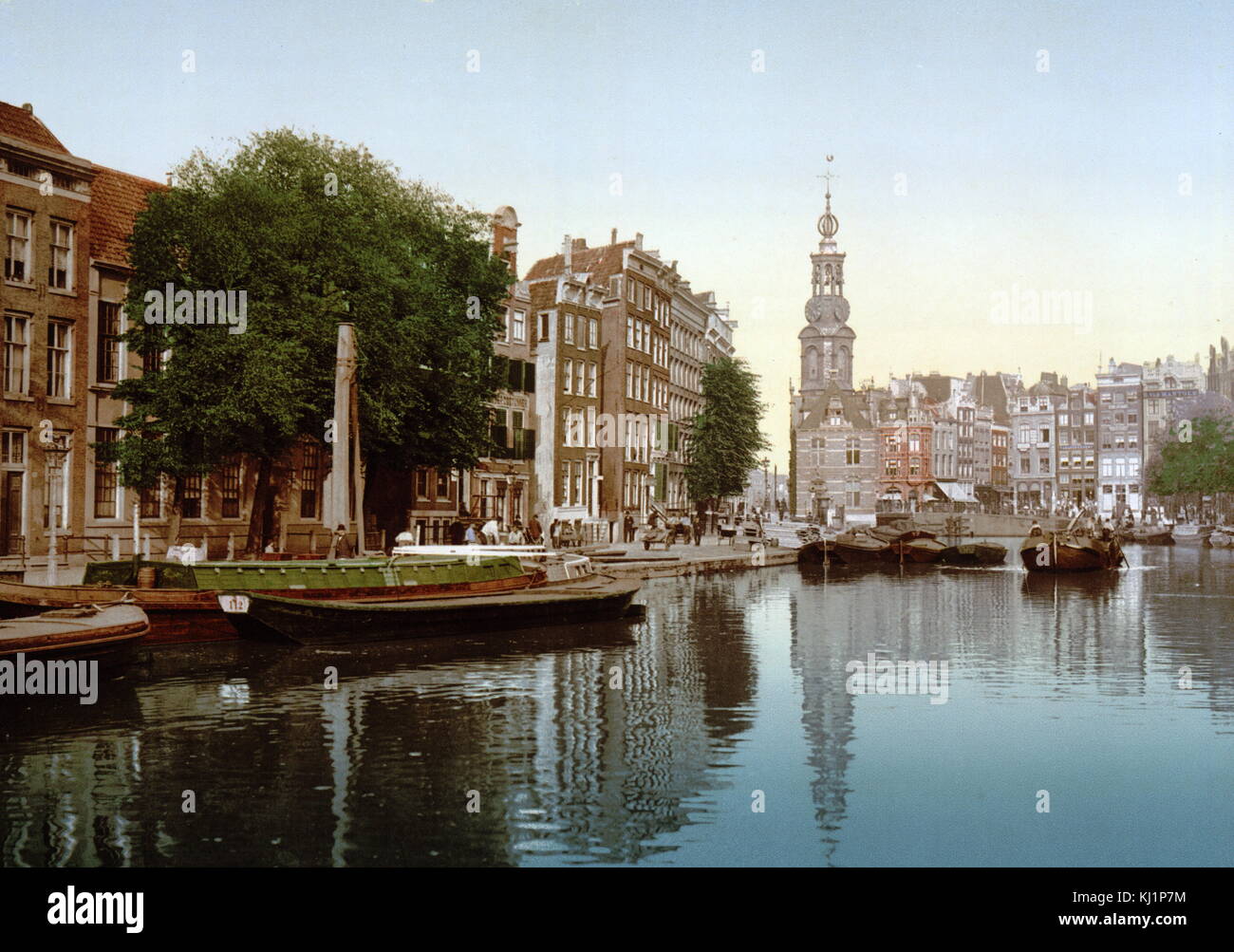 Impression photomécanique datée de 1900, représentant la tour de menthe, Amsterdam, Pays-Bas Banque D'Images