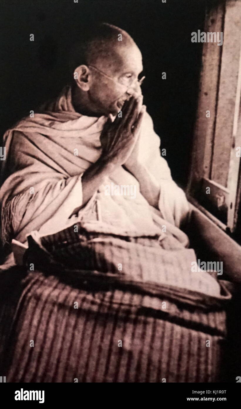 Mohandas Karamchand Gandhi 1869 - 1948) principal leader de l'indépendance de l'Inde en mouvement a décidé de l'Inde. 1936 Banque D'Images
