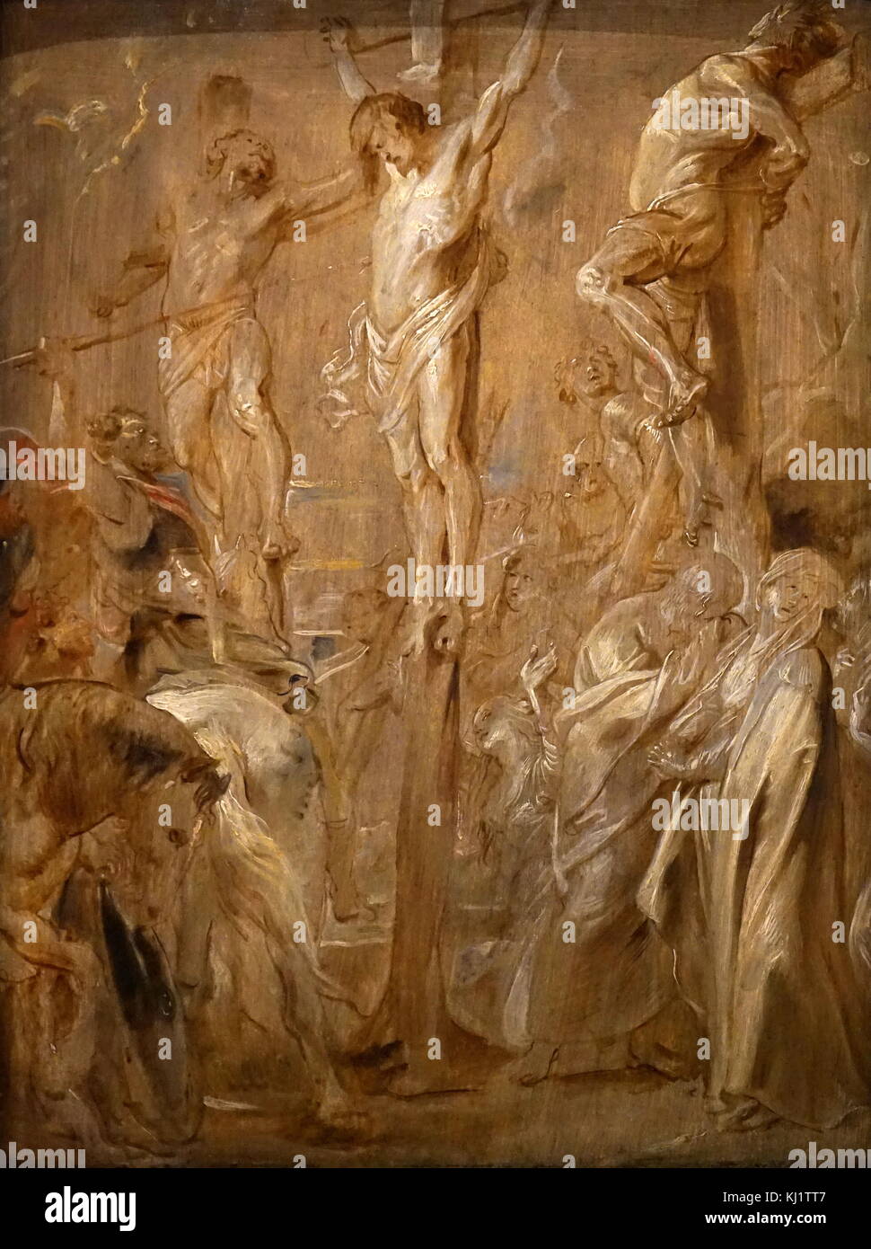 La peinture intitulée 'Le perçage du corps du Christ" de Peter Paul Rubens (1577-1640) un peintre flamand et l'artiste de l'art baroque flamand à l'école. En date du 17e siècle Banque D'Images