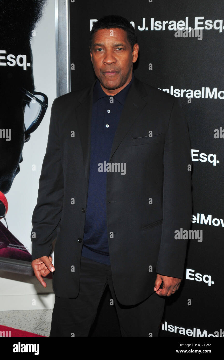 New York, NY, États-Unis. 20 novembre 2017. Denzel Washington assiste à la première de New York de l'Esquire'Roman J Israel à l'auditorium Henry R. Luce à Brookfield Place le 20 novembre 2017 à New York City . Crédit : John Palmer/Media Punch/Alay Live News Banque D'Images