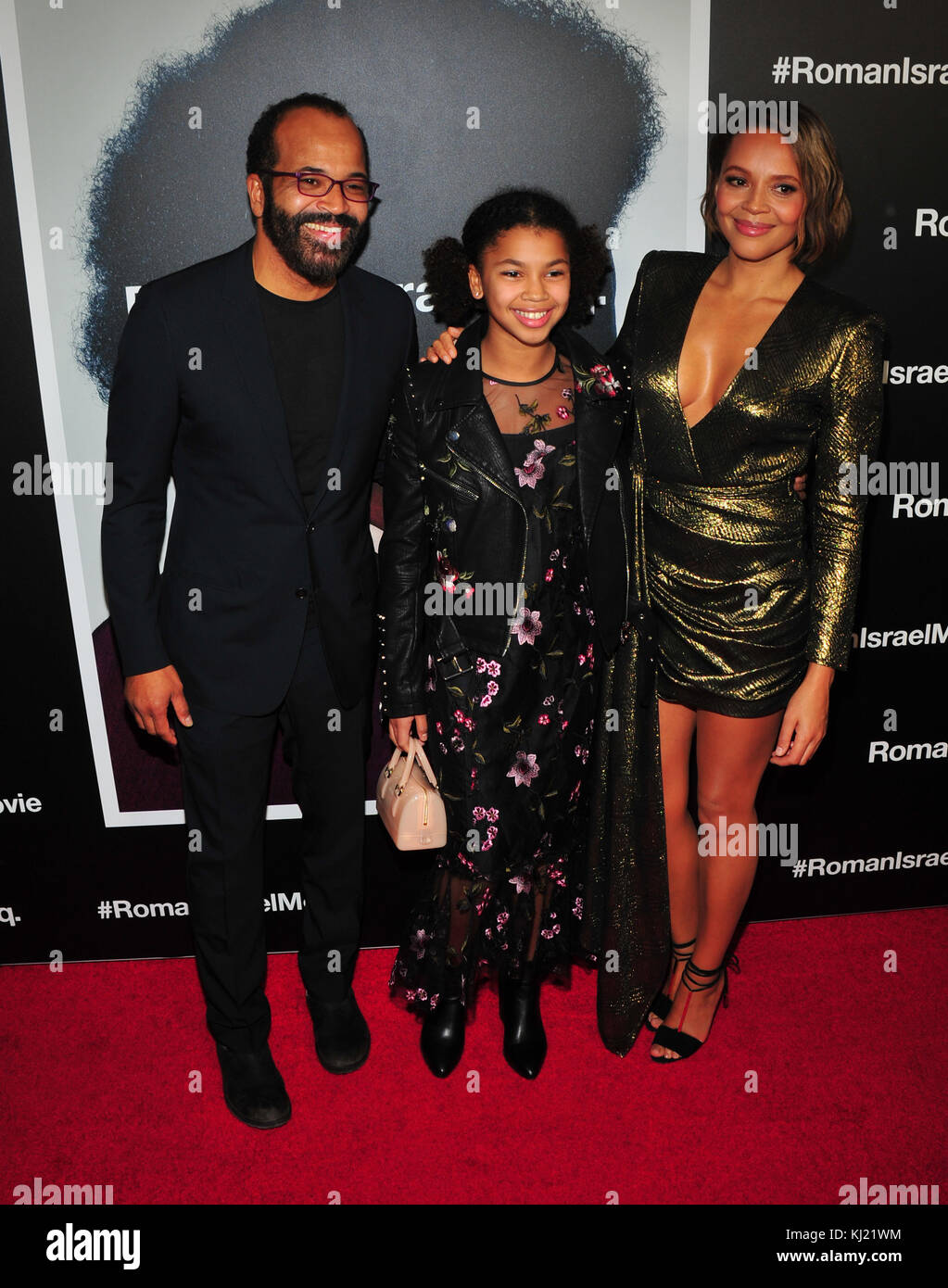 New York, NY, États-Unis. 20 novembre 2017. Jeffrey Wright, Juno Wright et Carmen Ejogo assistent à la première 'Roman J Israel Esquire' New York à l'auditorium Henry R. Luce à Brookfield Place le 20 novembre 2017 à New York City . Crédit : John Palmer/Media Punch/Alay Live News Banque D'Images