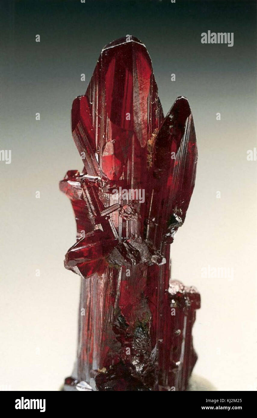 La proustite (longue) cristal prismatique Chanarcillo - Copiapo, Province, Région d'Atacama, Chili Banque D'Images