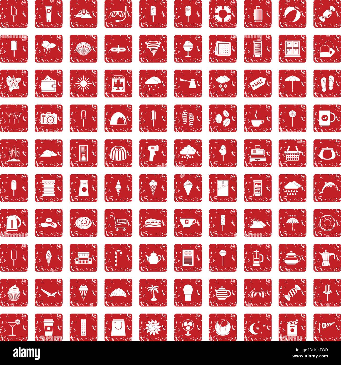 La crème glacée 100 icons set rouge grunge Illustration de Vecteur