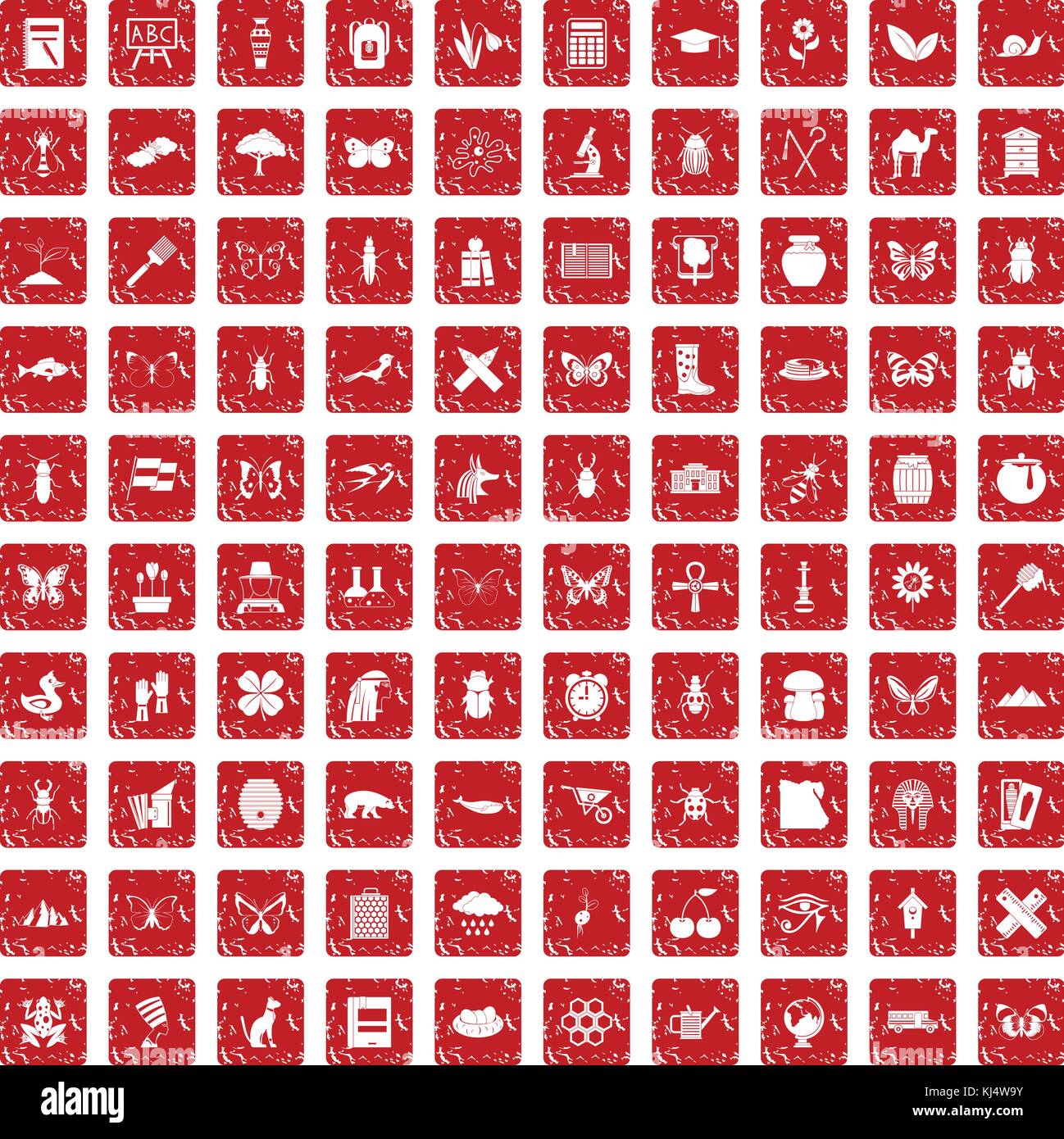 Les insectes 100 icons set rouge grunge Illustration de Vecteur