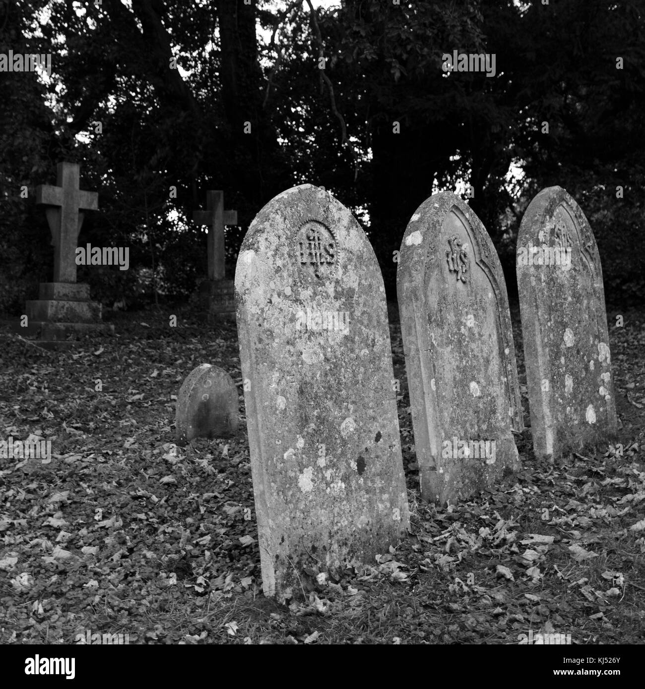 Des pierres tombales - Étude en noir et blanc Banque D'Images