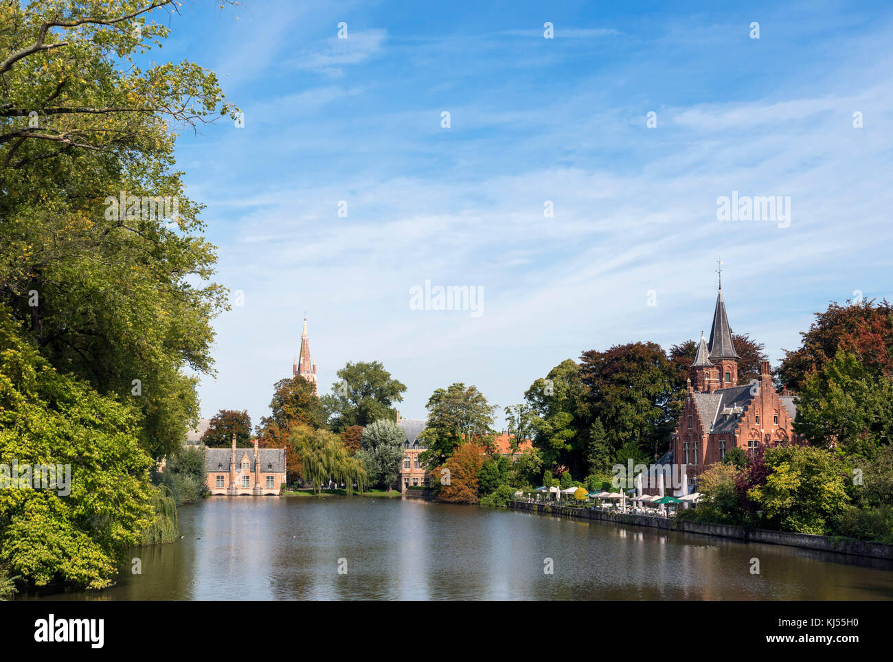 Le Minnewater, Minnewaterpark, Bruges (Brugge), Belgique. Banque D'Images