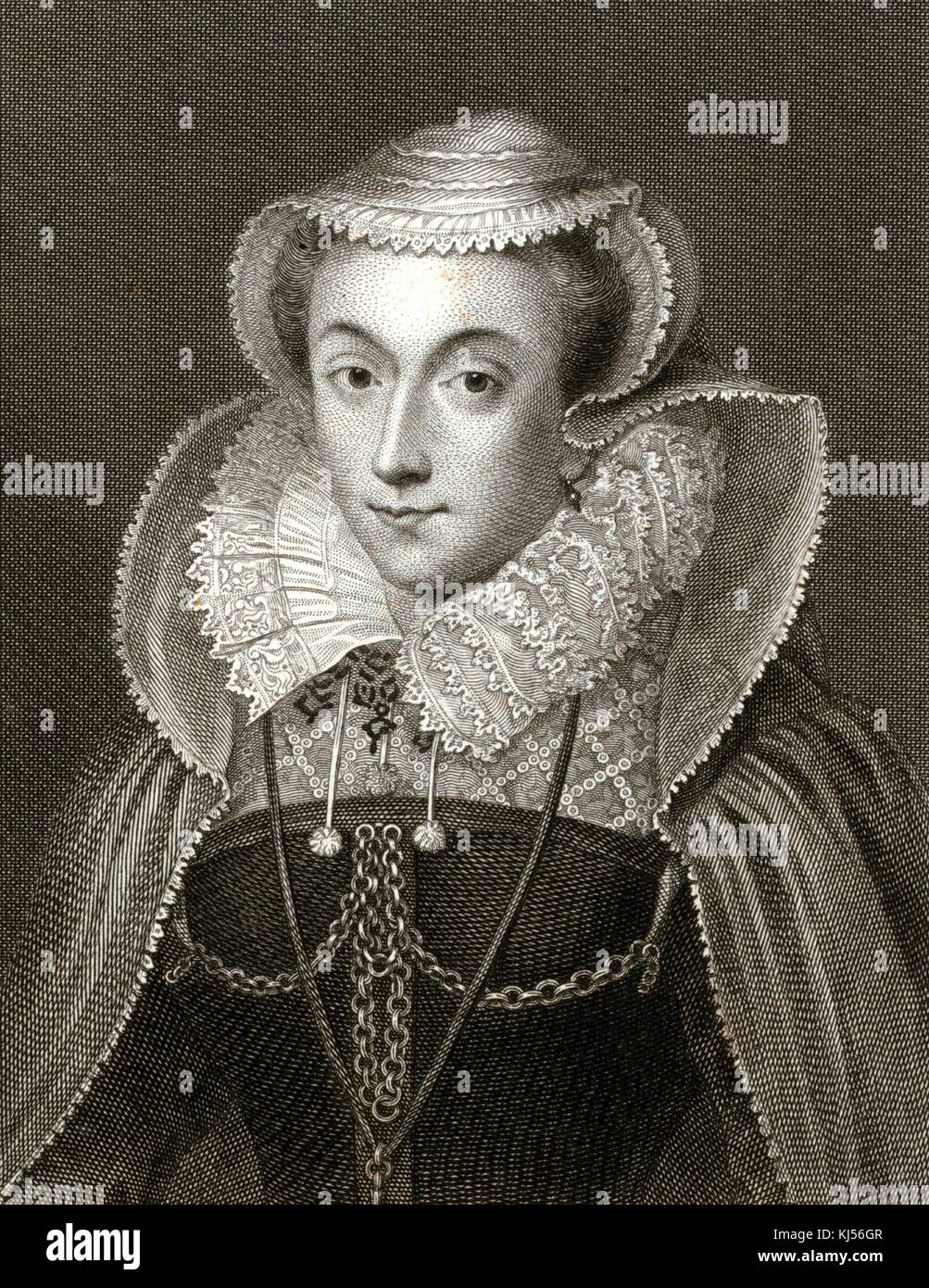 Portrait gravé de Marie, Reine des Écossais, vêtu d'une cape à capuchon