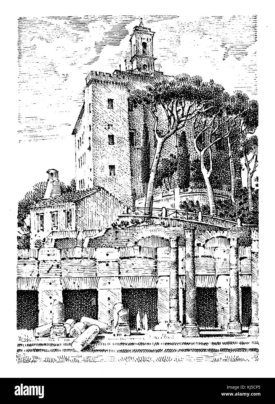 Bâtiment gouvernemental, ruines en Italie. forum romain. Capitol Palace. Ancien ou antique architecture. gravés à la main dans de vieux croquis, esprit vintage fo Banque D'Images