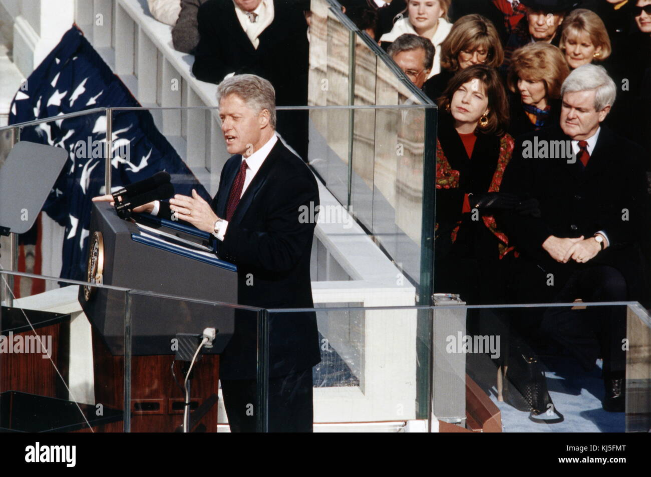 Photographie prise lors de l'inauguration Discours du Président Bill Clinton (1946-), un homme politique américain et ancien président des États-Unis. En date du 20e siècle Banque D'Images