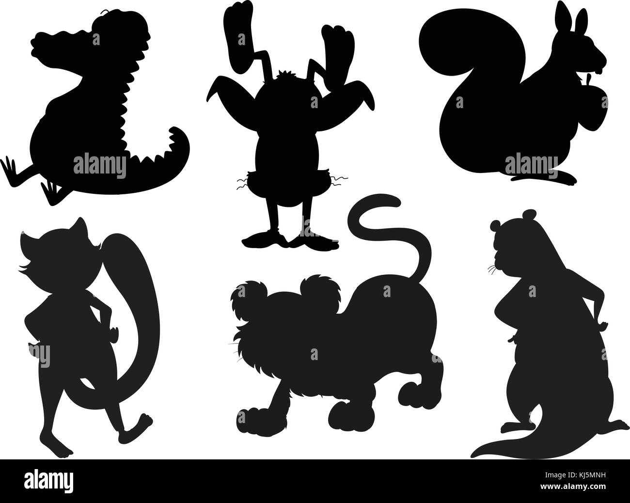 Illustration des silhouettes d'animaux en gris et noir sur fond blanc Illustration de Vecteur