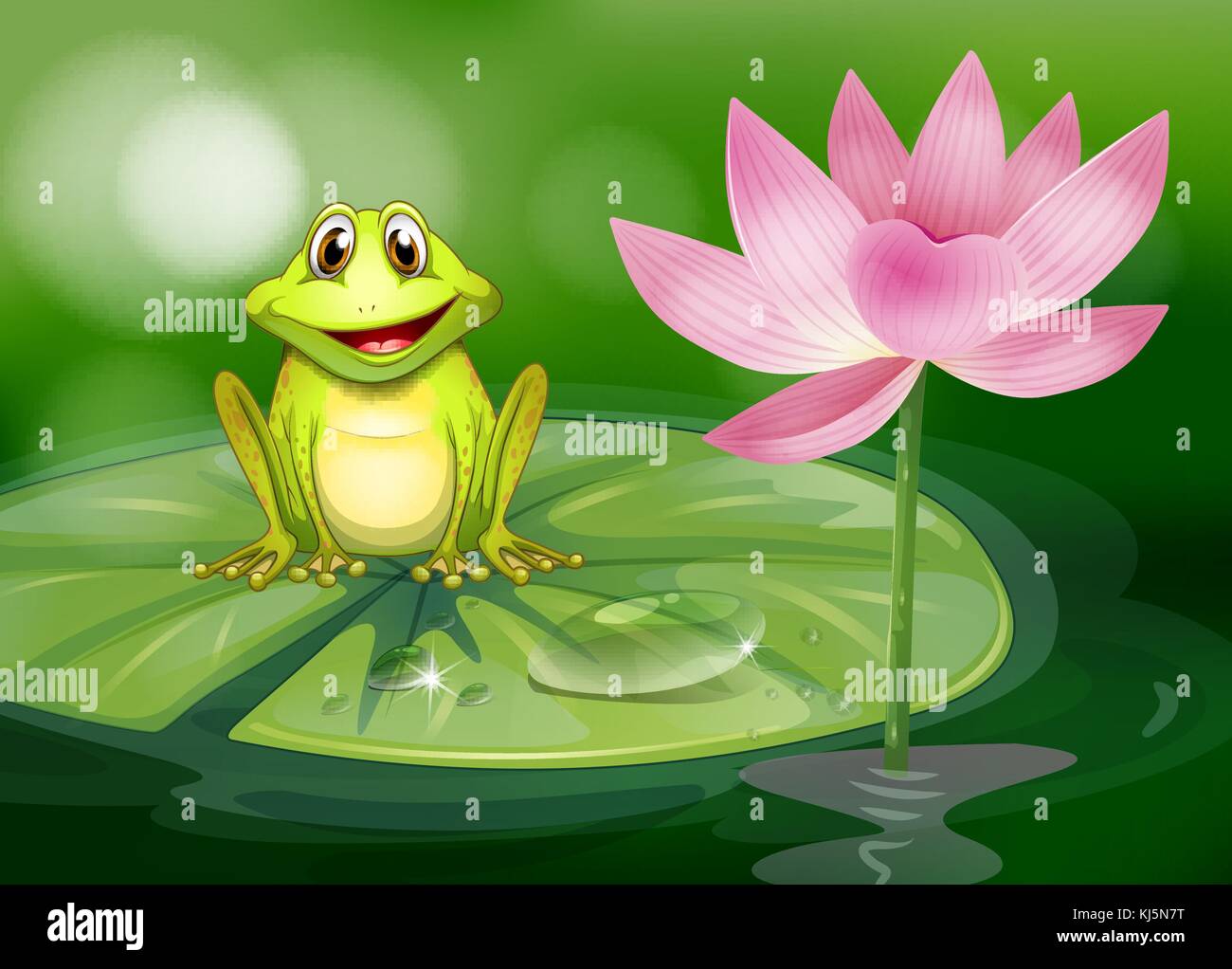 Illustration d'une grenouille à côté de la rose fleur à l'étang Illustration de Vecteur