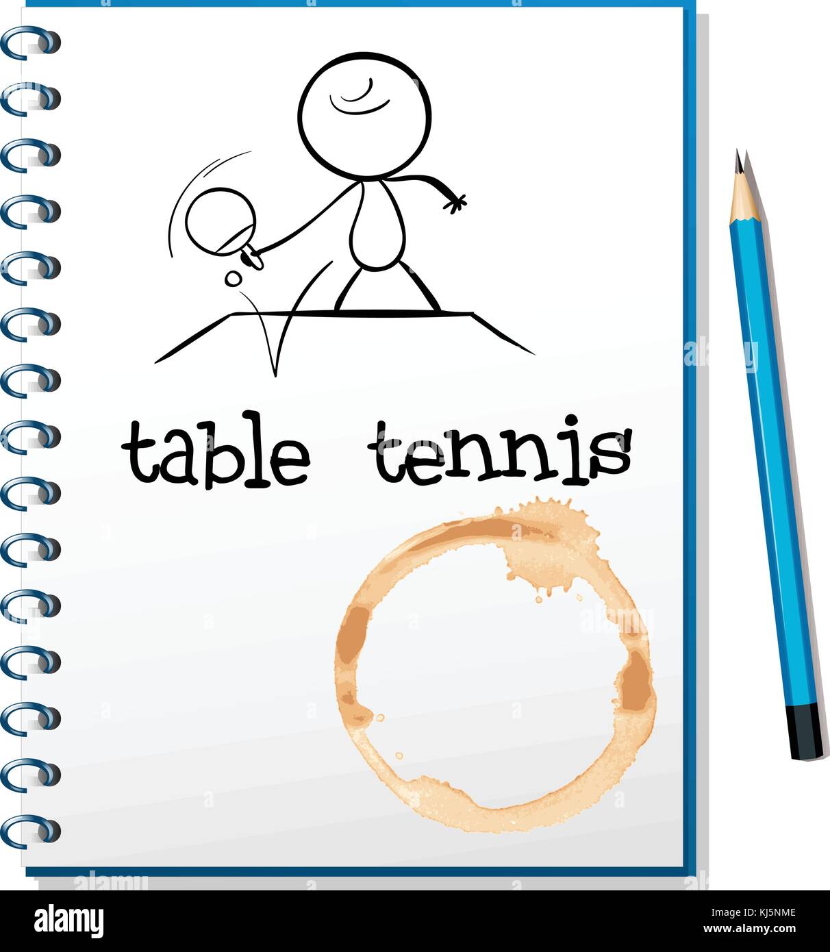 Illustrtaion d'un ordinateur portable avec un croquis d'une personne à jouer au tennis de table sur fond blanc Illustration de Vecteur